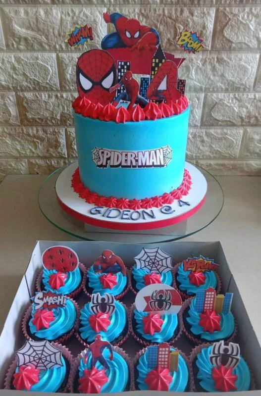 Jaytal House Of Cake Spiderman themed cake+a dozen cupcakes
